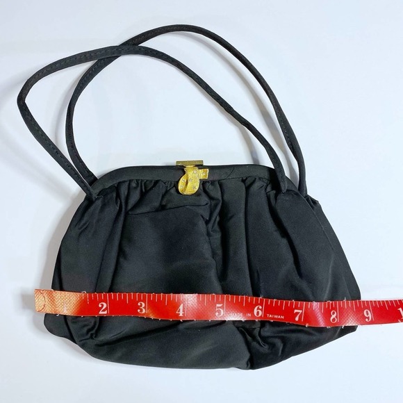 Vintage 1950s Black Fabric Top Handle Purse – Formal Evening Handbag - Picture 6 of 6